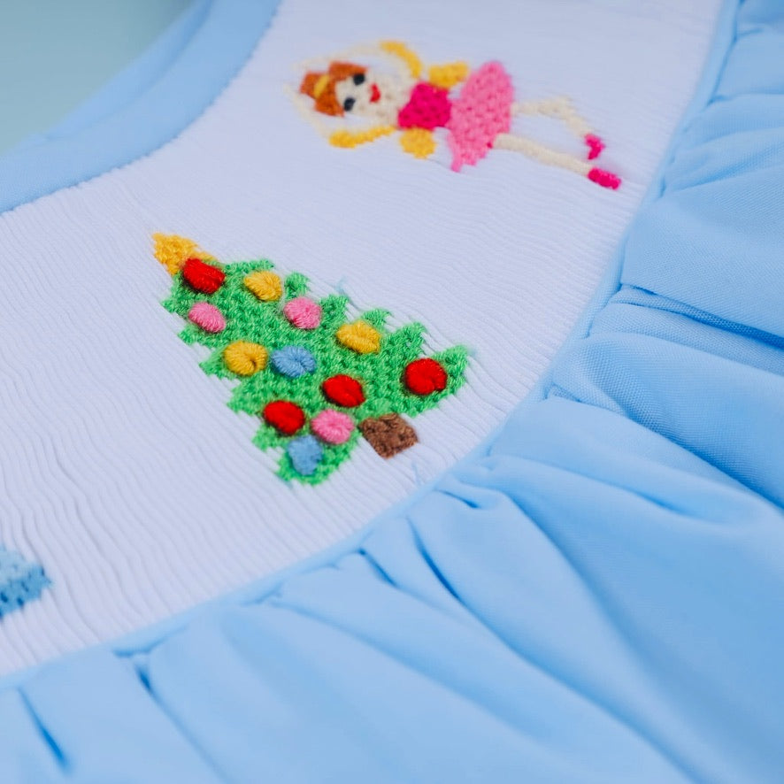Christmas Smocked Dress, Blue