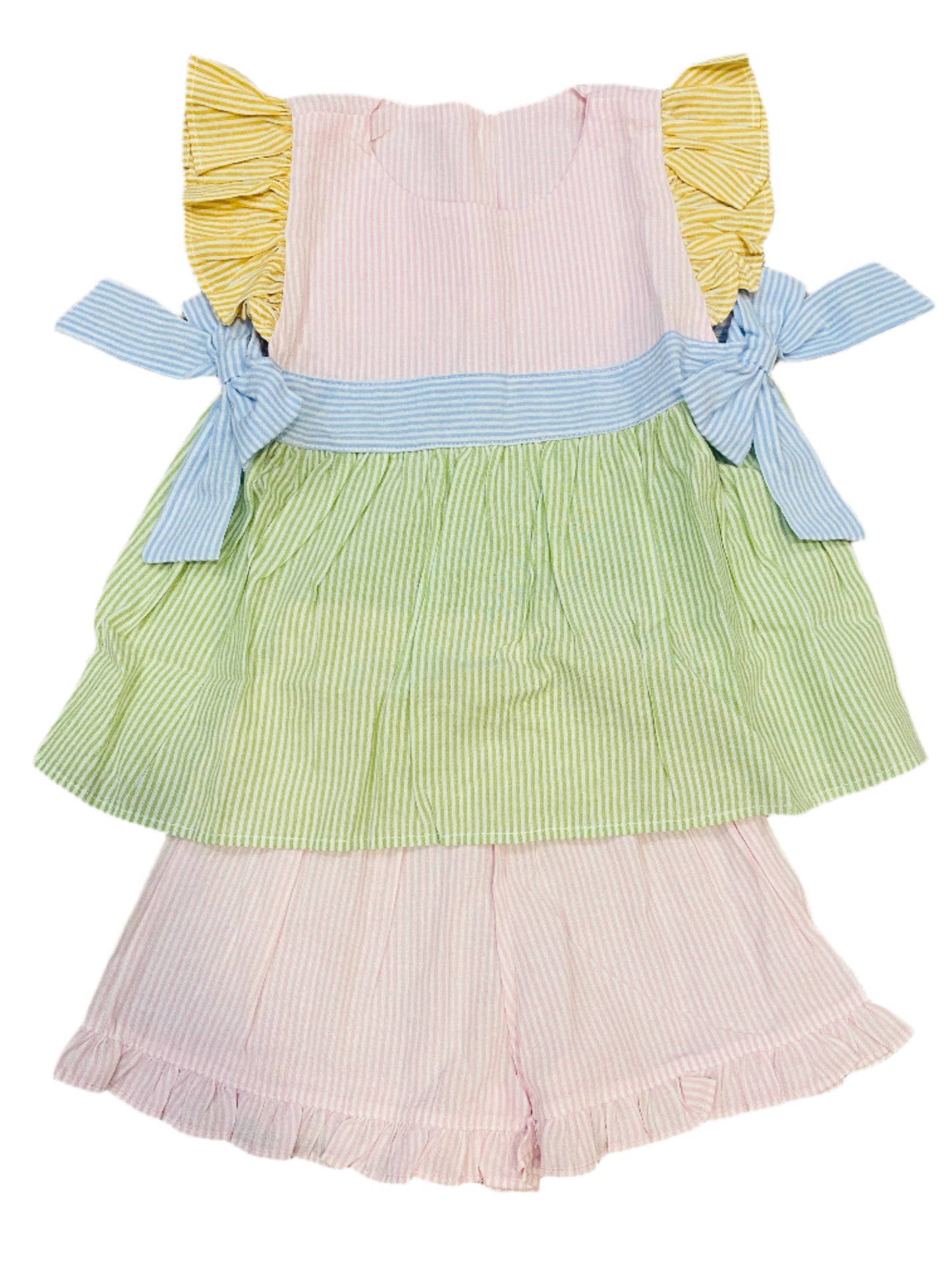Spring Tie Seersucker Short Set