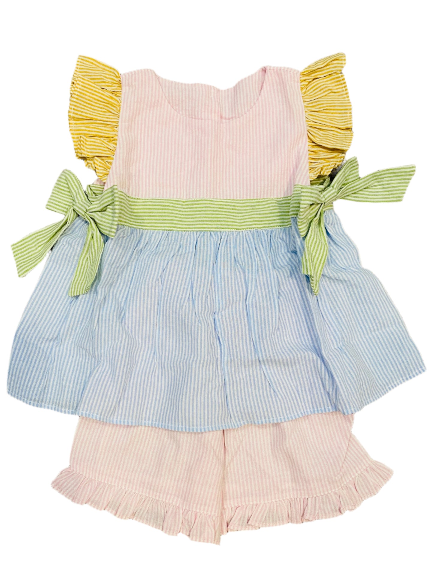 Spring Tie Seersucker Short Set