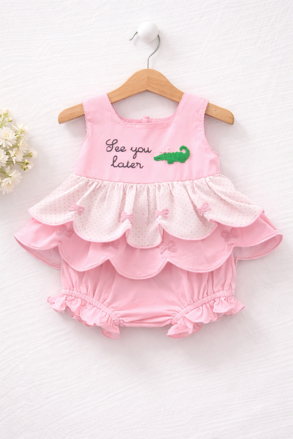 French Knot Aligator bloomers sets, Pink