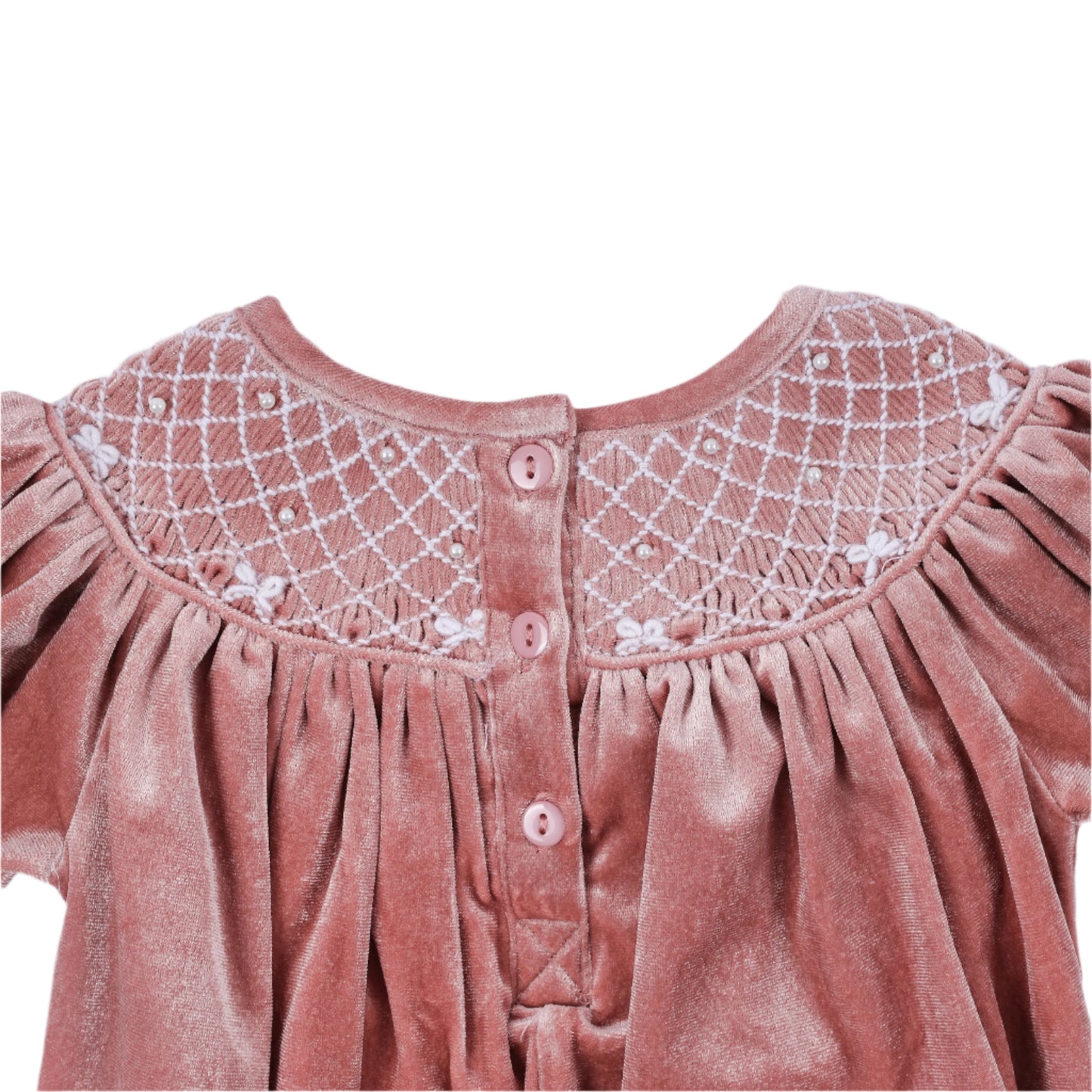 (Pre-Order) Velvet Pearl Smocked Bubble, Pink