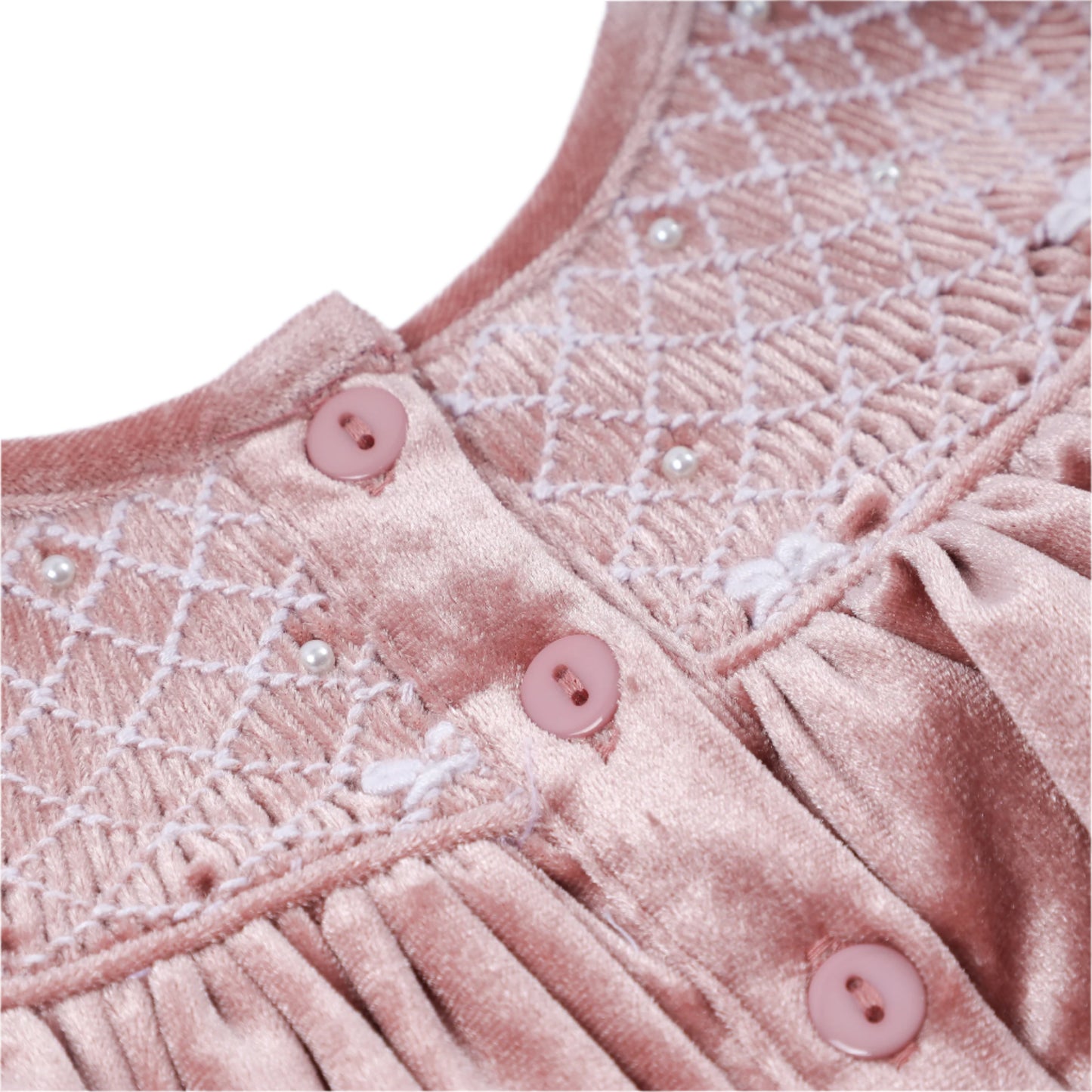 Velvet Pearl Smocked Bubble, Pink