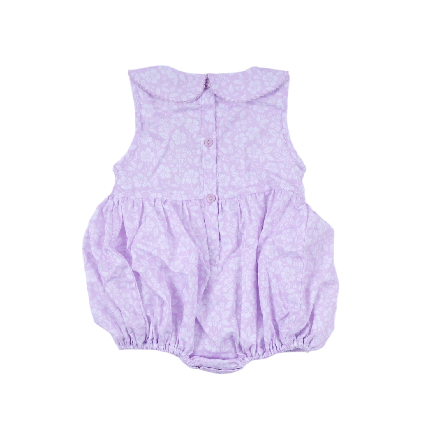 White Floral Tie Smocked Bubble, Lavender