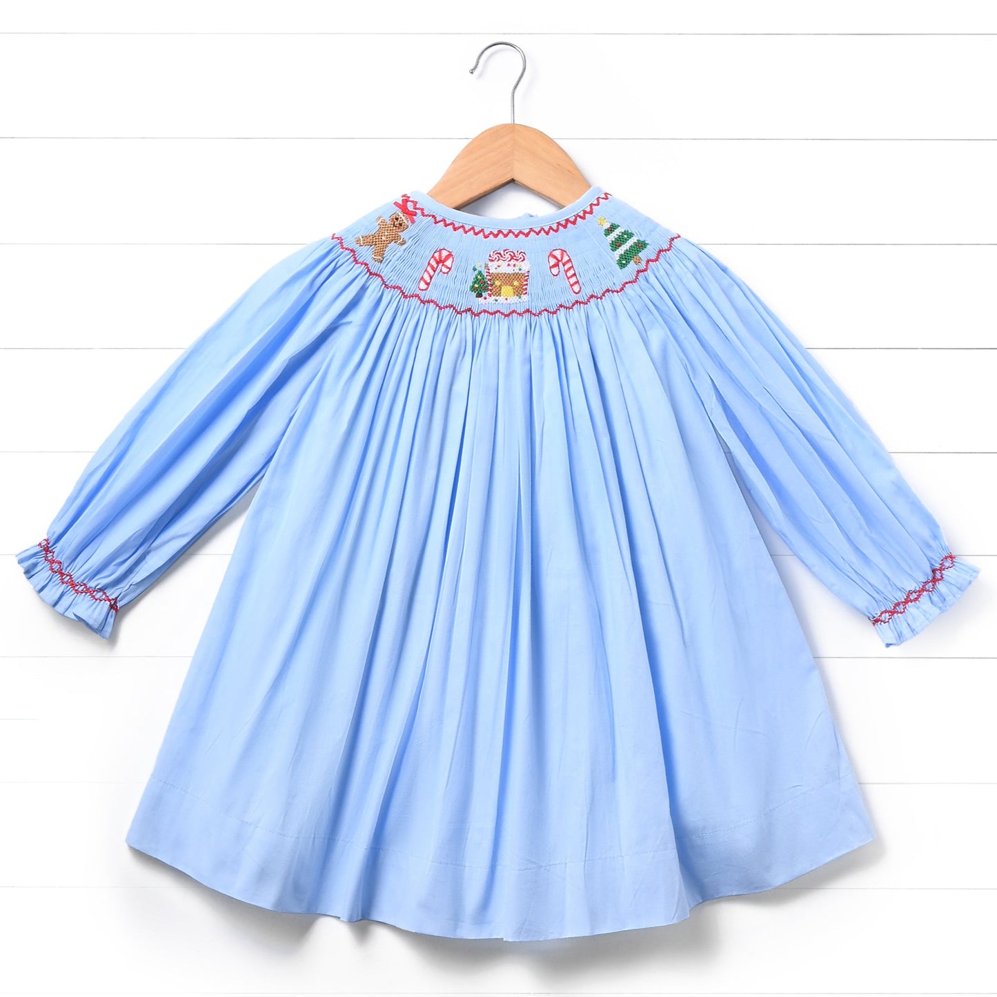 Gingerbread House Smocked Dress, Blue
