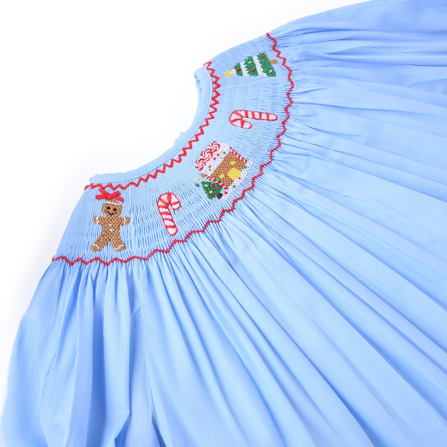 Gingerbread House Smocked Dress, Blue