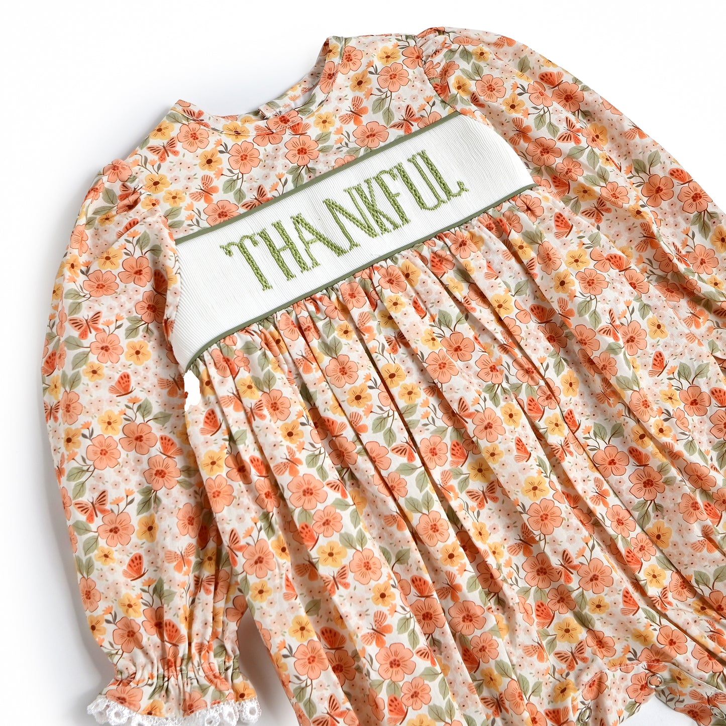 Thankful Smocked Bubble, Orange