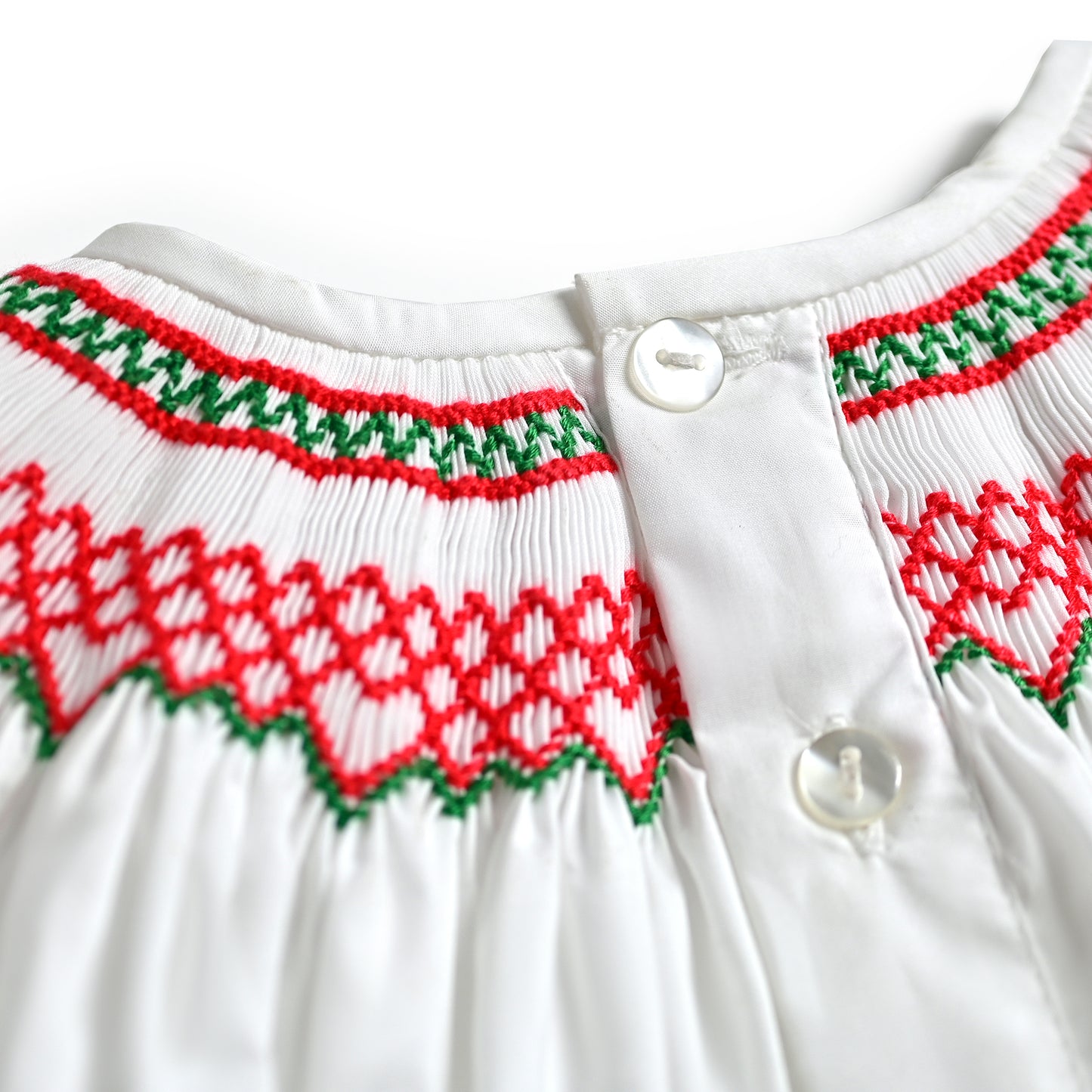 Christmas Tree Bow Smock Dress, White