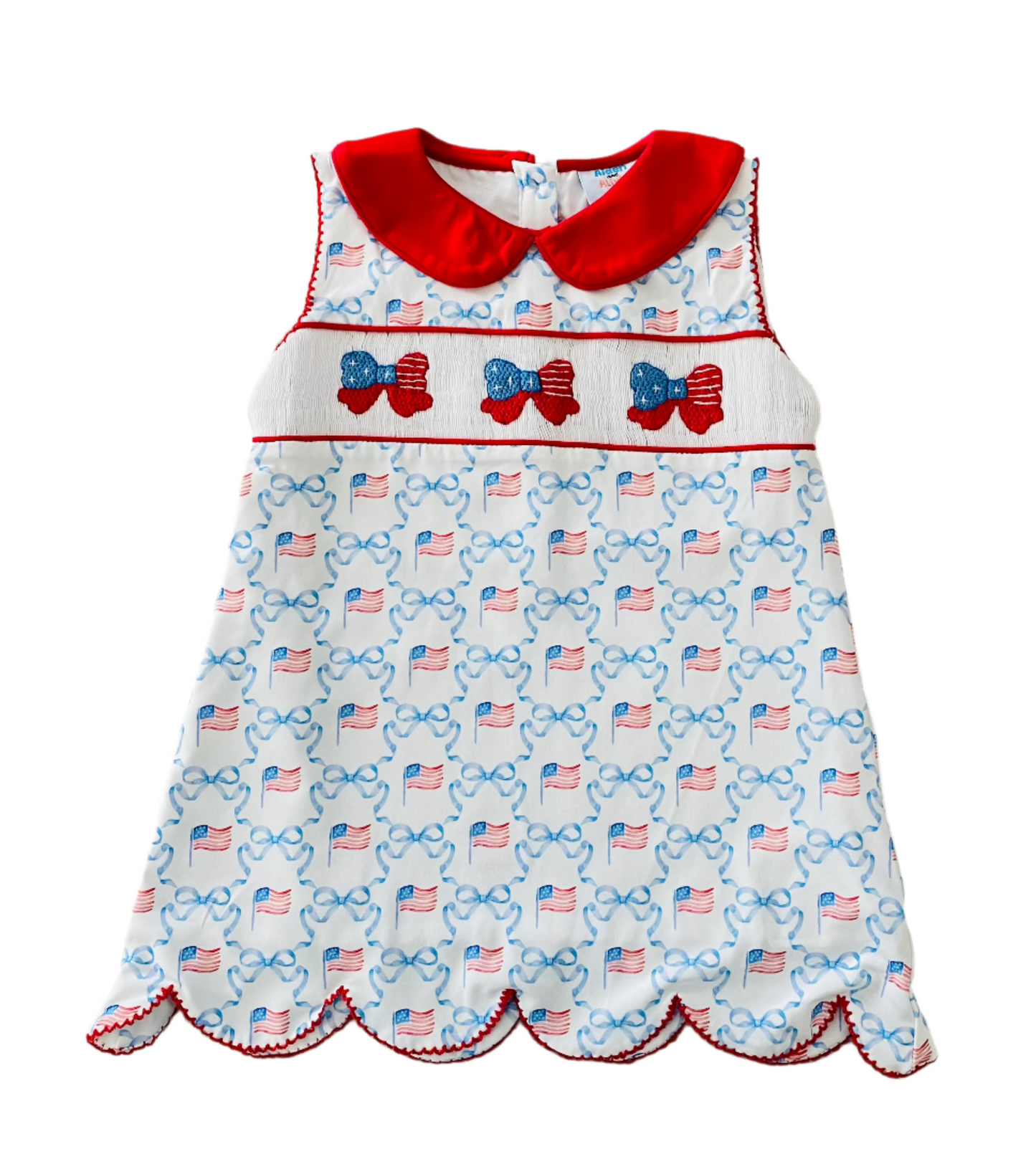 (NEW) Patriotic Flag Bow Smocked Dress