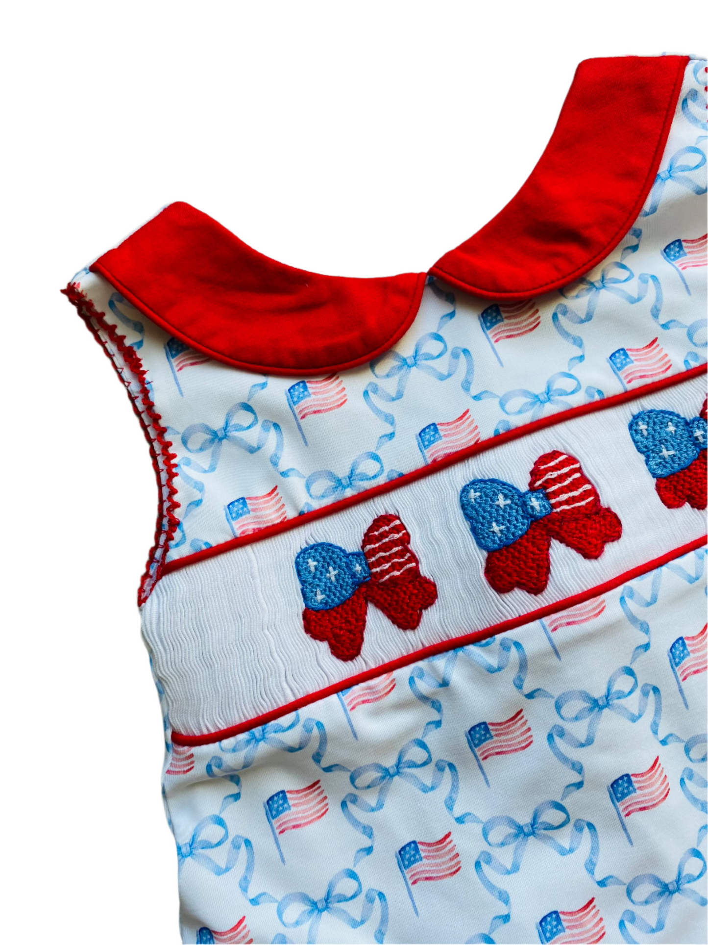 (NEW) Patriotic Flag Bow Smocked Dress