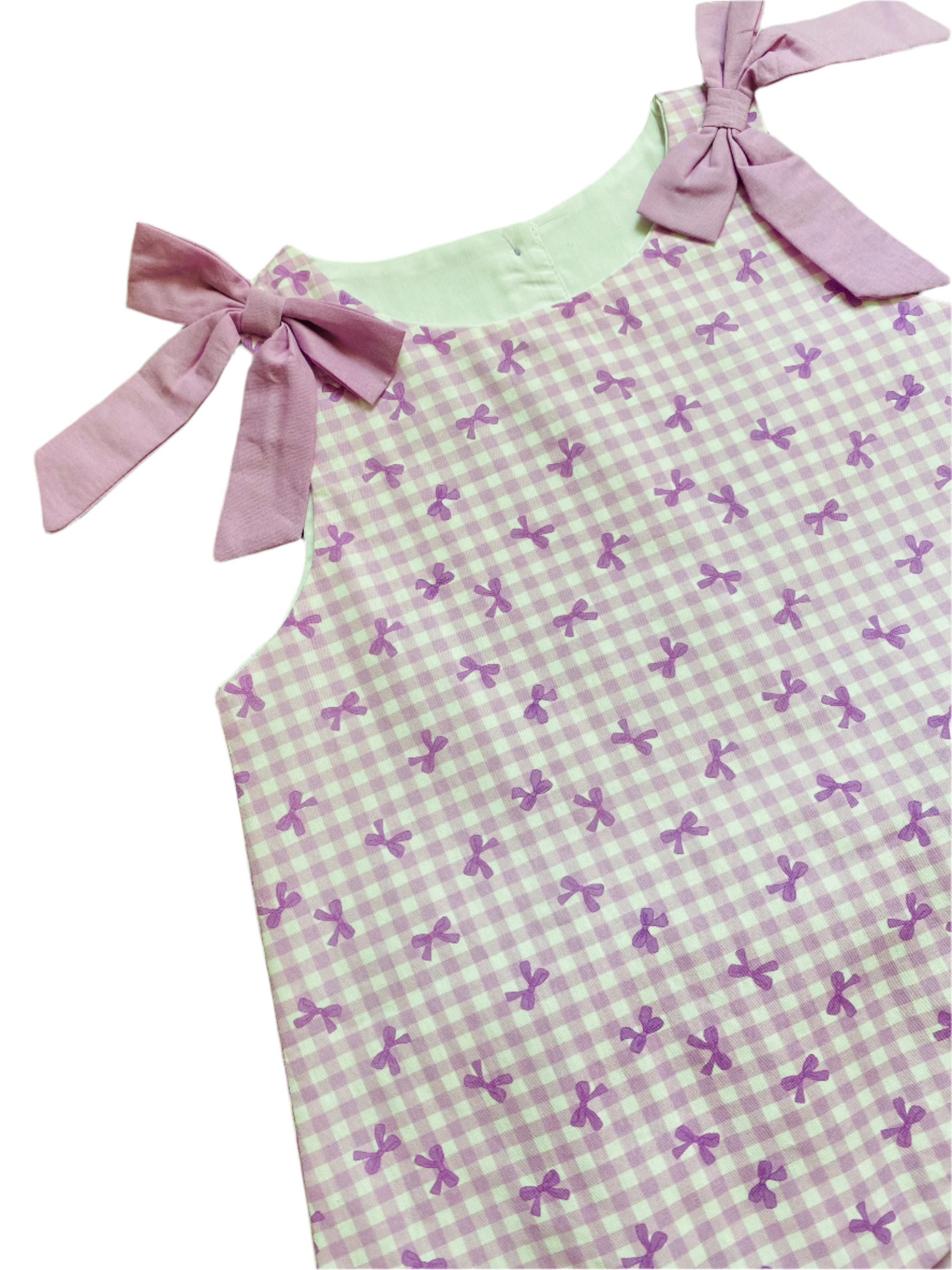Gingham Tie Short Set, Purple