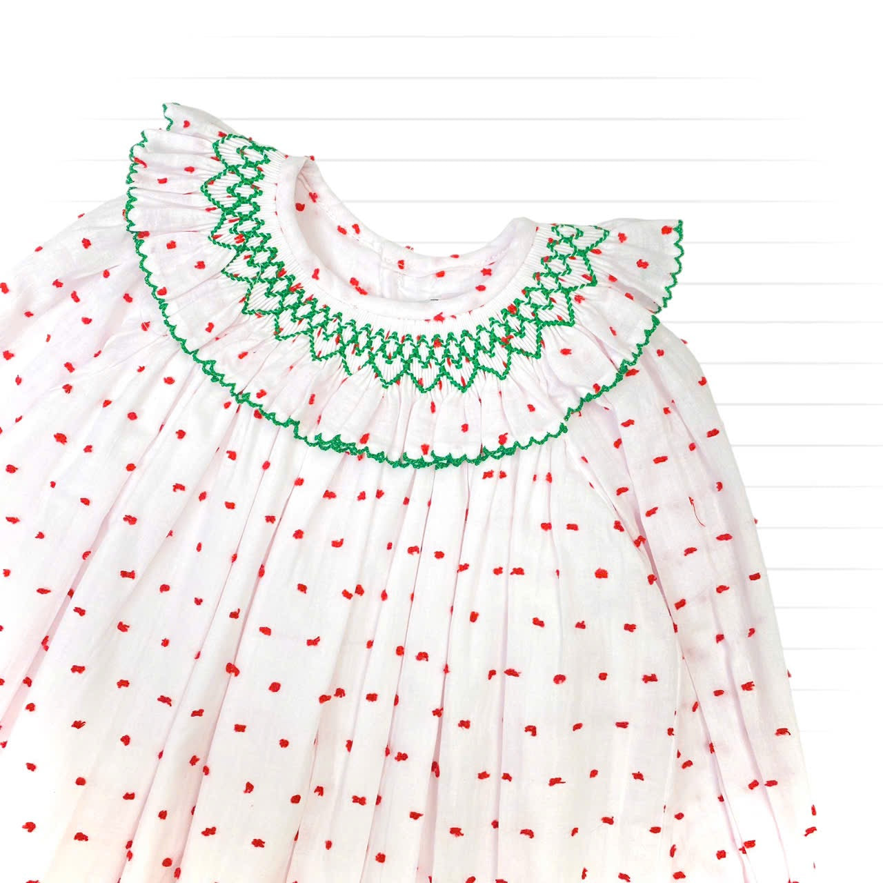 Puffy Polka Dot Smocked Bubble, White