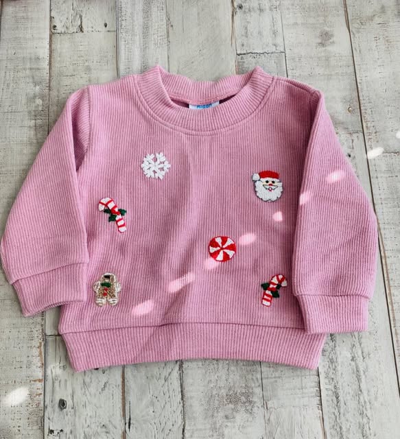 Christmas French Knot Sweatshirt, Pink