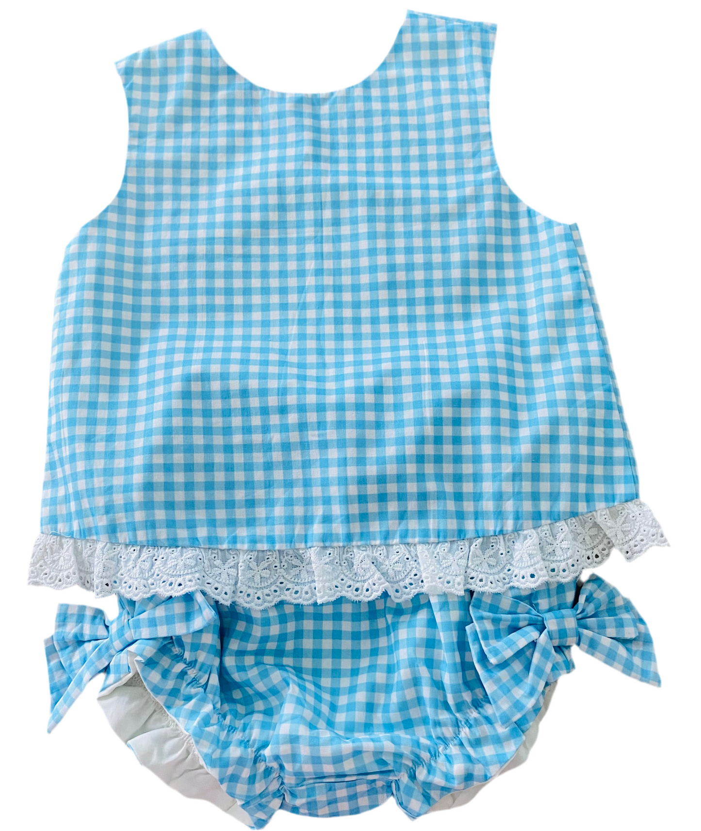 Gingham Eyelet Trim Diaper Set, Blue