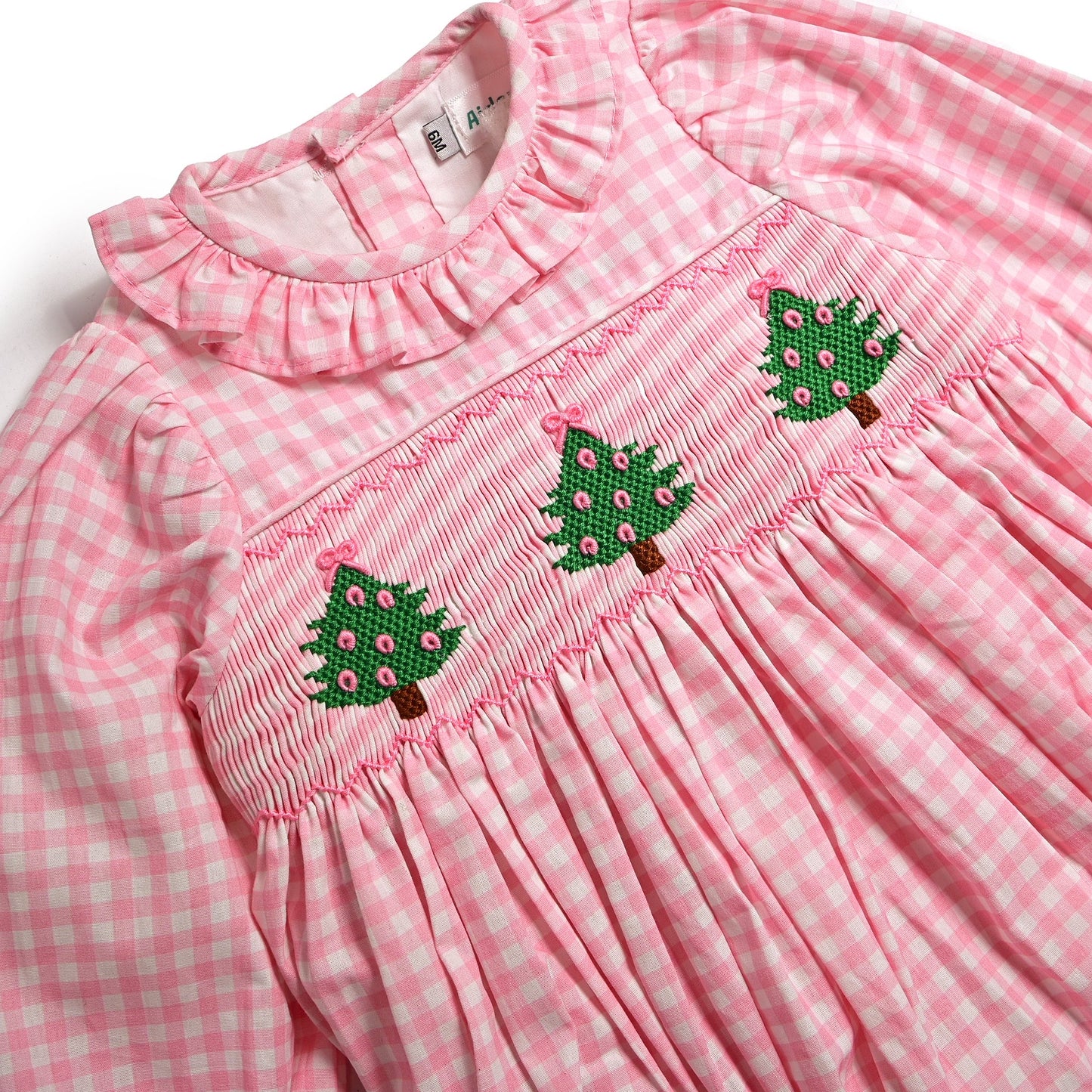 Christmas Tree Bow Smock Bubble, Pink