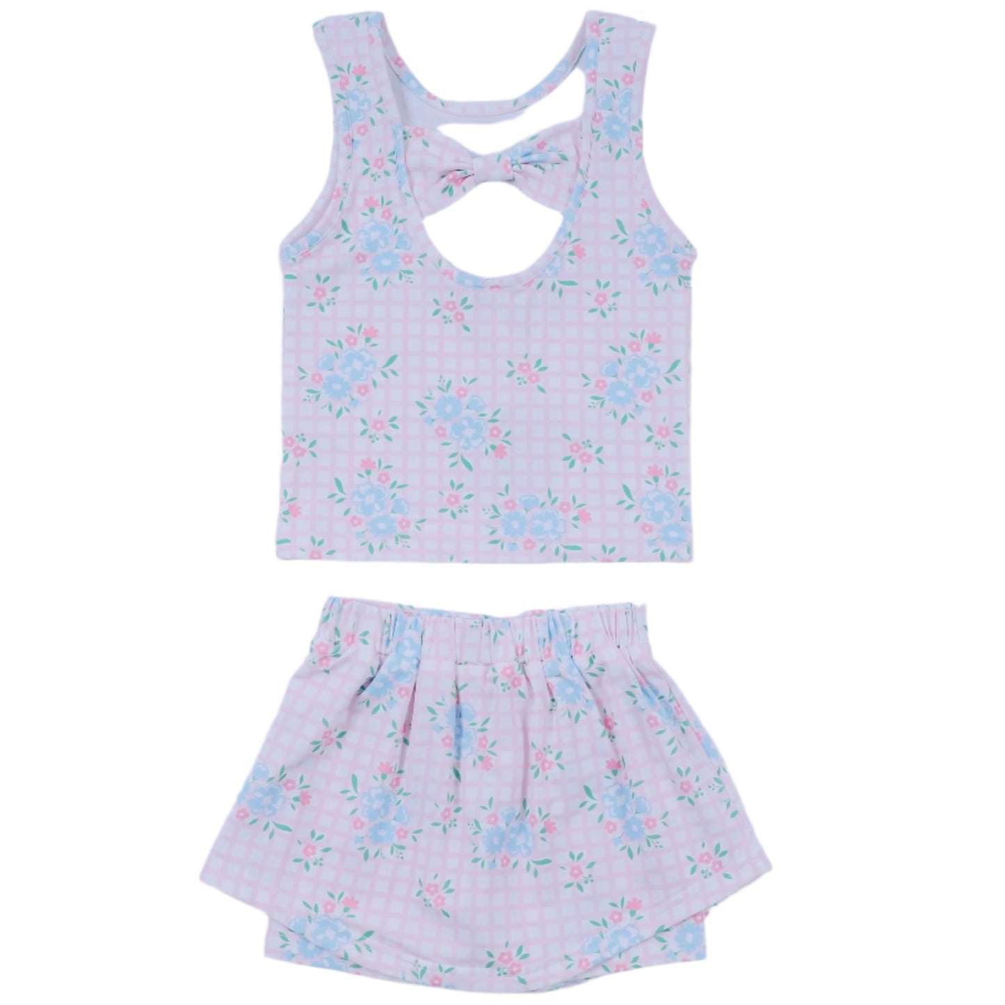 Classic Tennis Gingham Floral Skort Set, Pink