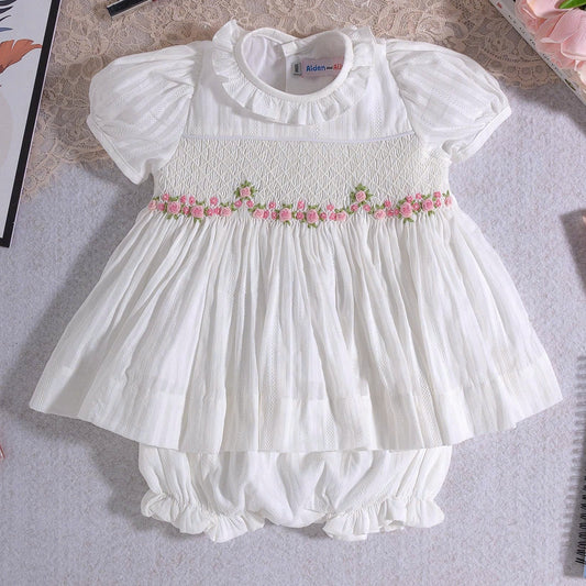 Rose Smock Diaper Set, White