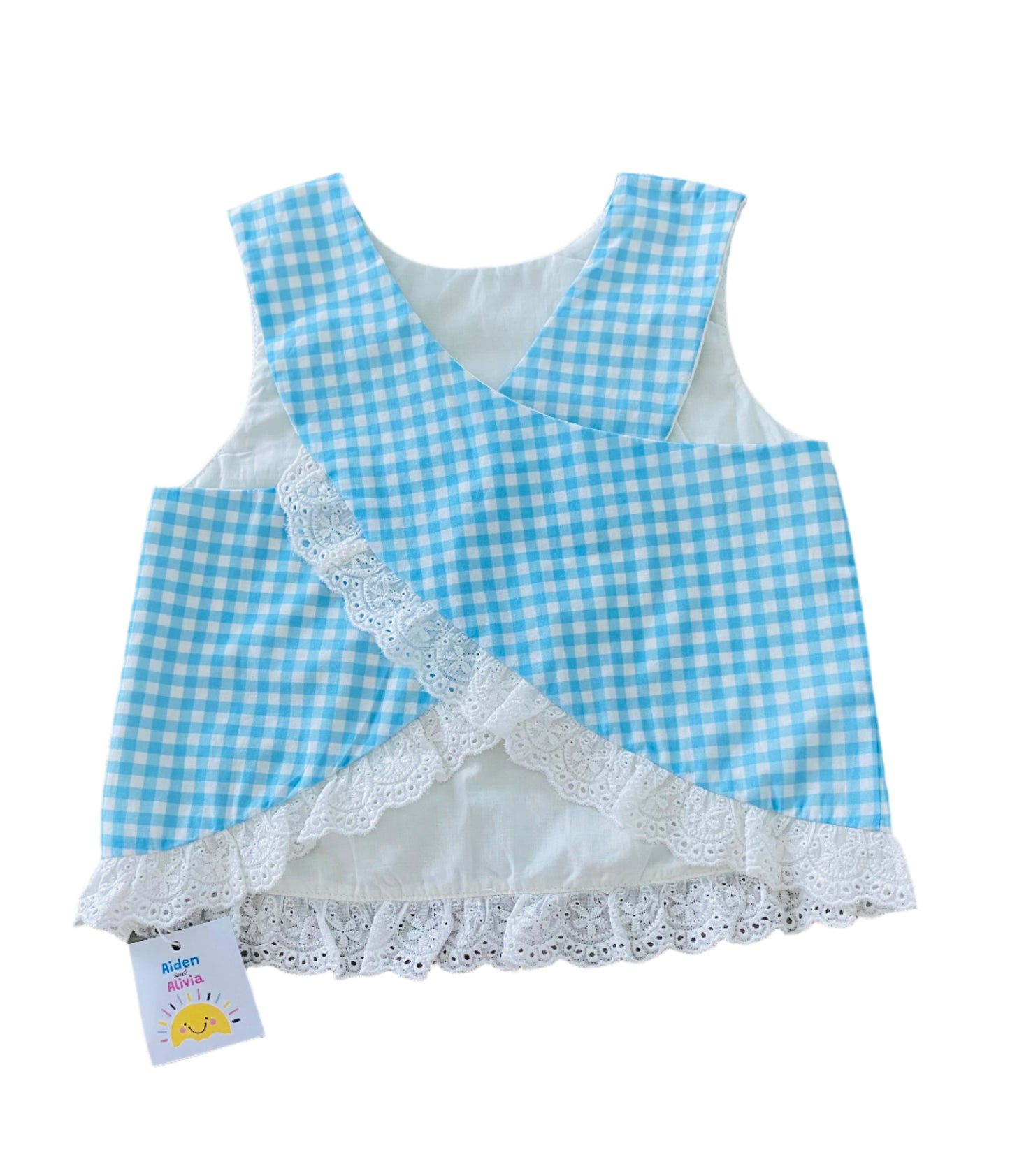 Gingham Eyelet Trim Diaper Set, Blue