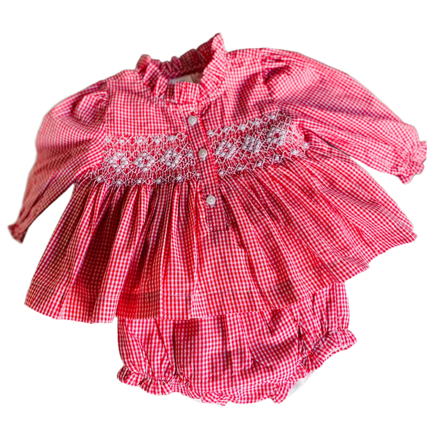 Diamond Smocked Diaper Set, Red