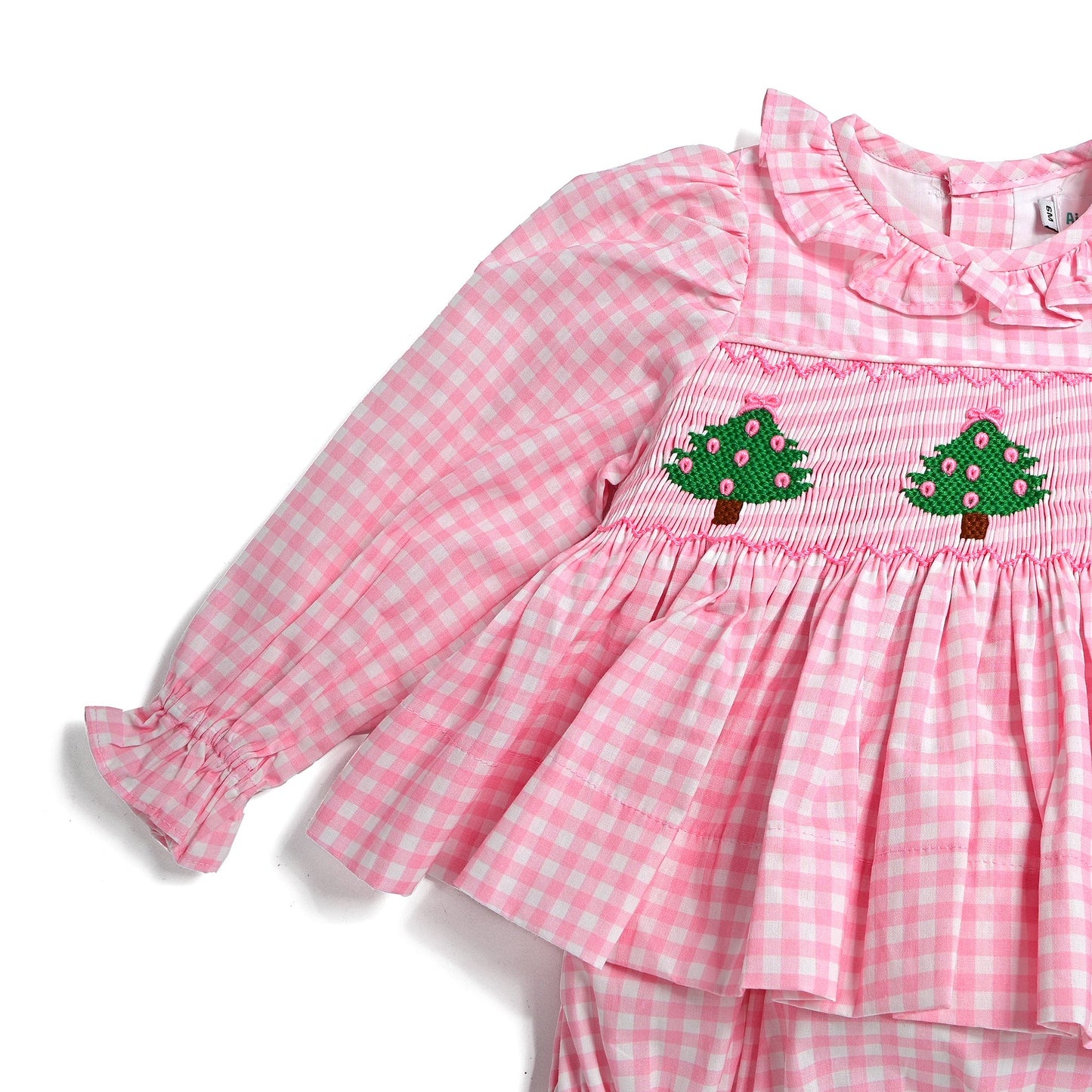 Christmas Tree Smock Bow Diaper Set, Pink