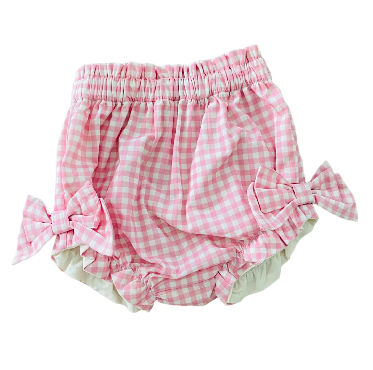 Gingham Eyelet Trim Diaper Set, Pink