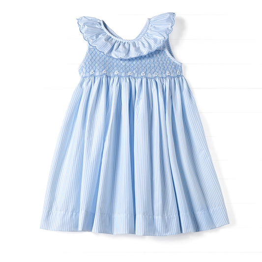 Floral Smock Pinstripe Dress, Blue