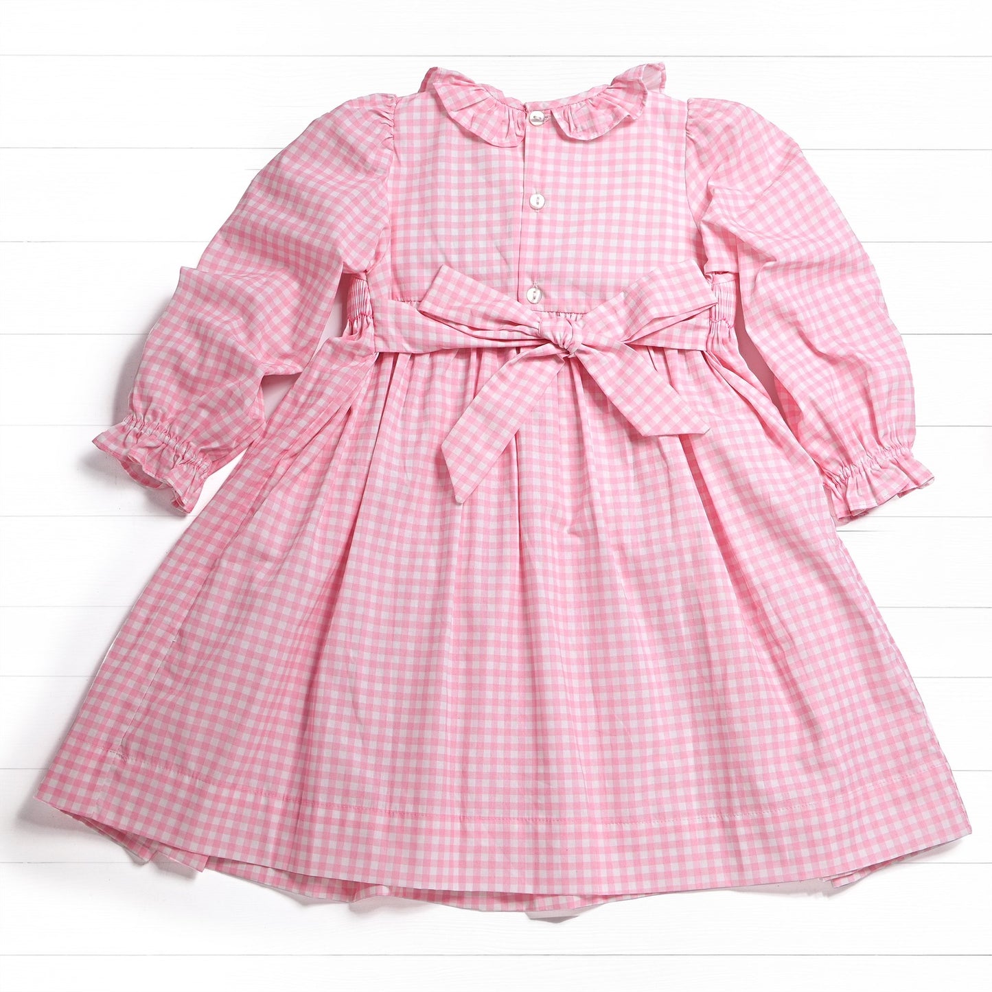 Christmas Tree Bow Smock Dress, Pink