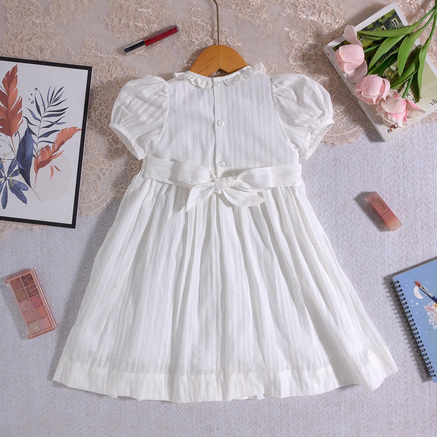 Rose Smock Dress, White
