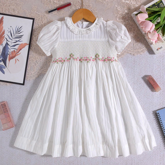 Rose Smock Dress, White