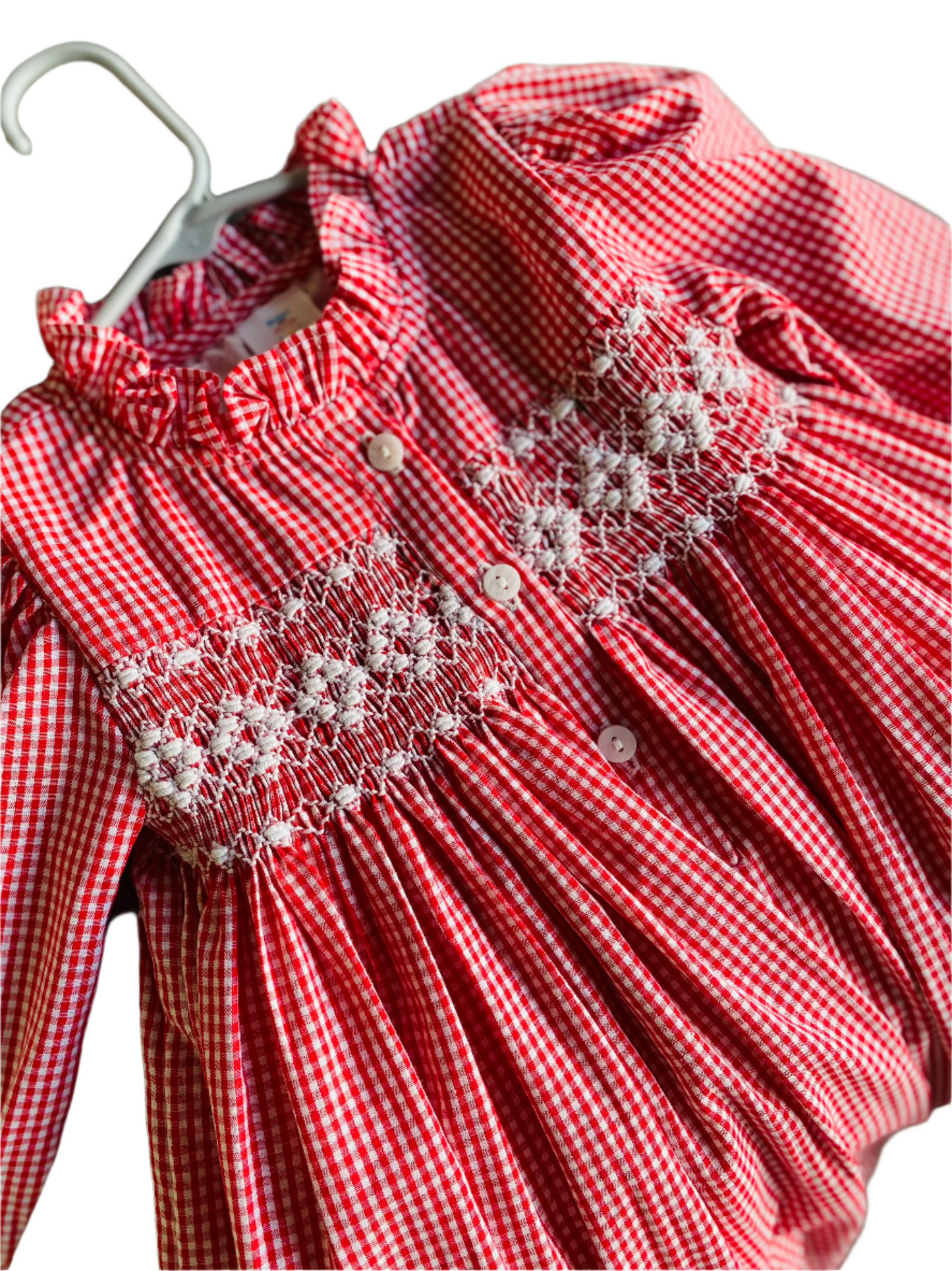 Diamond Smocked Gingham Dress, Red