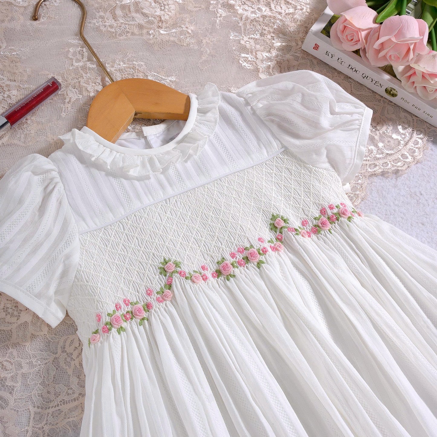 Rose Smock Dress, White