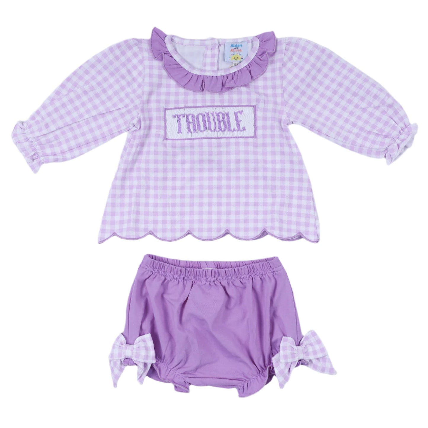 "TROUBLE" Smock Diaper Set, Pale Purple