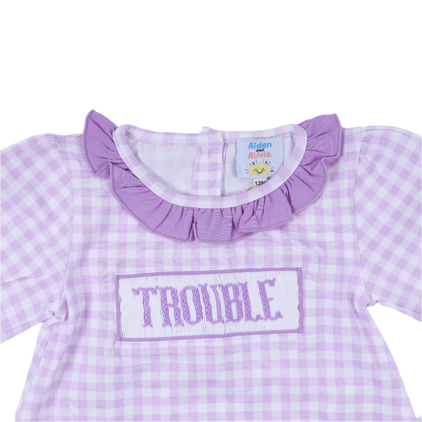"TROUBLE" Smock Diaper Set, Pale Purple
