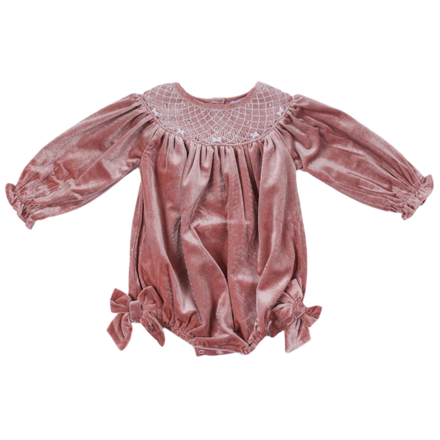 (Pre-Order) Velvet Pearl Smocked Bubble, Pink