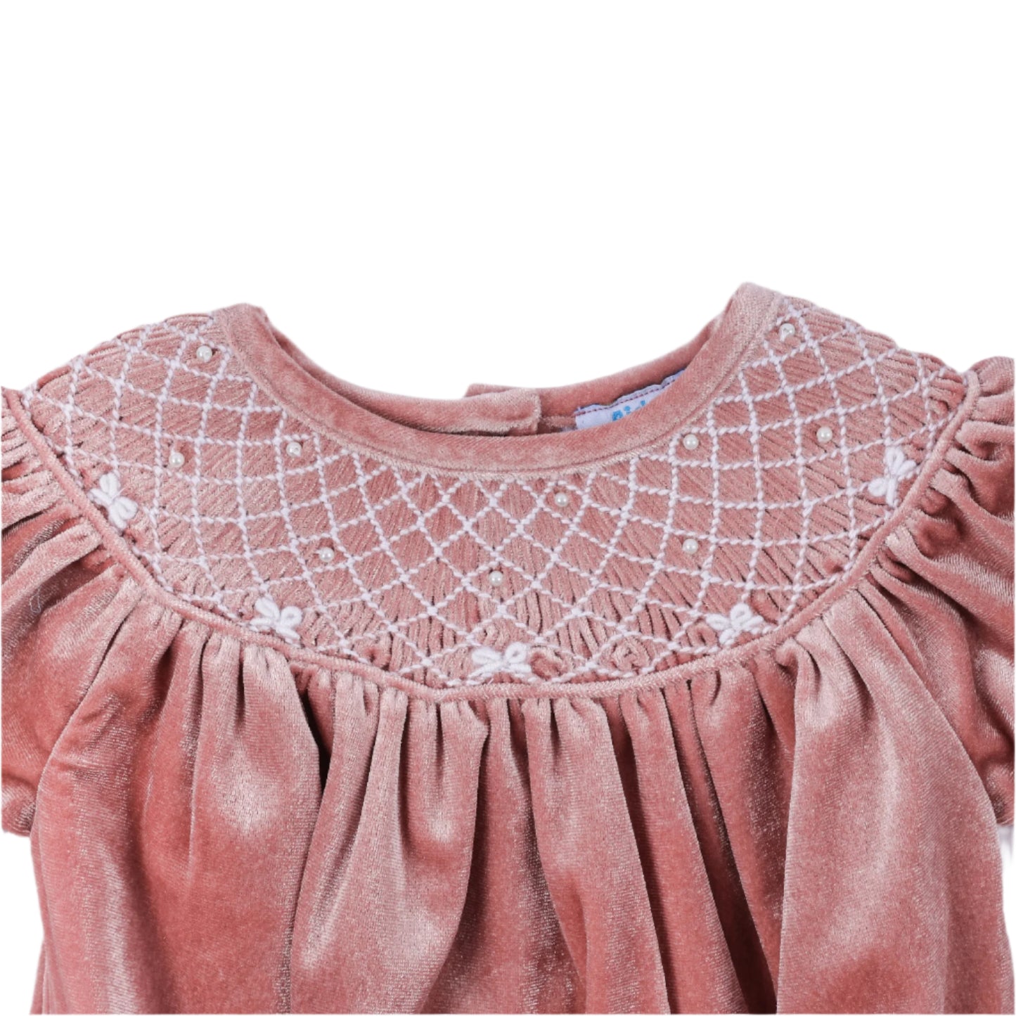 (Pre-Order) Velvet Pearl Smocked Bubble, Pink