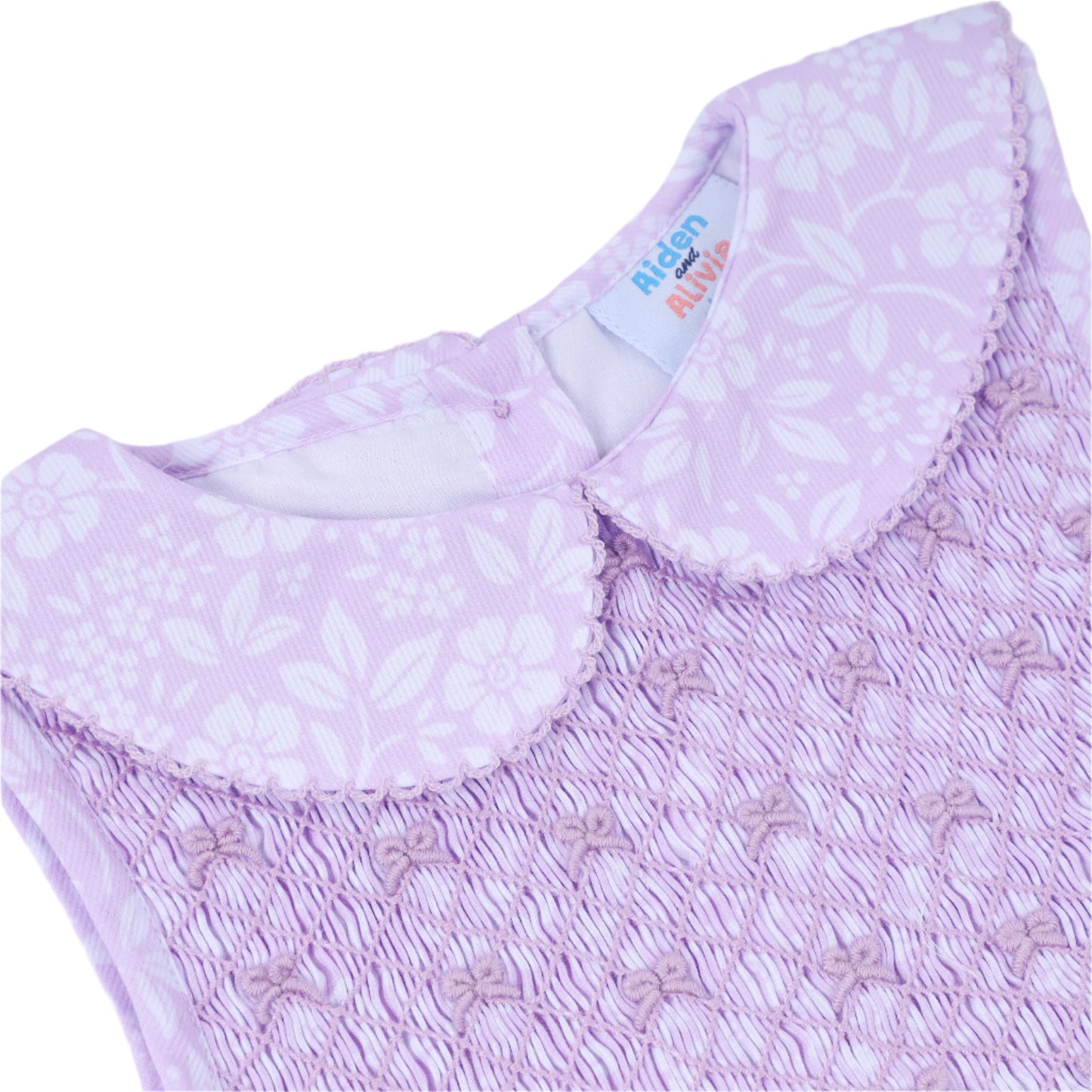 White Floral Tie Smocked Diaper Set, Lavender
