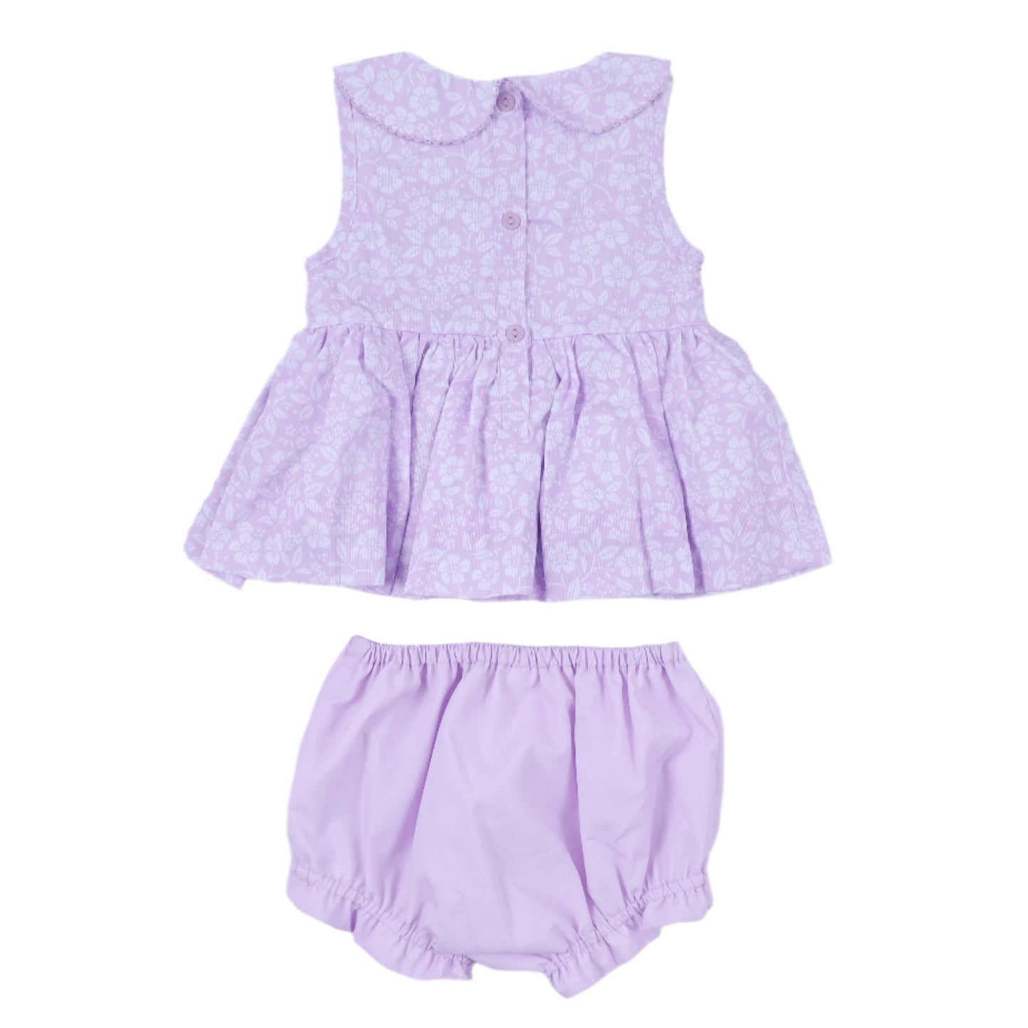 White Floral Tie Smocked Diaper Set, Lavender