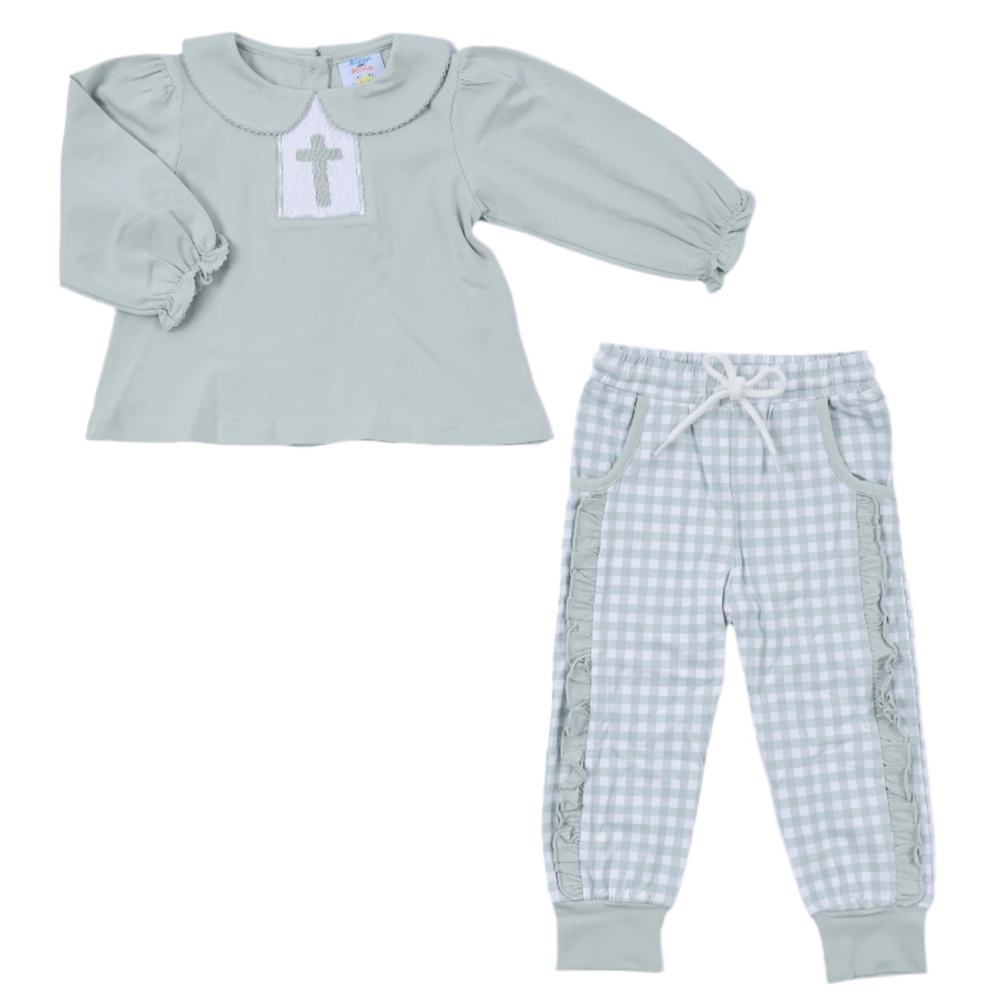 Cross Smocked Jogger Set, Sage