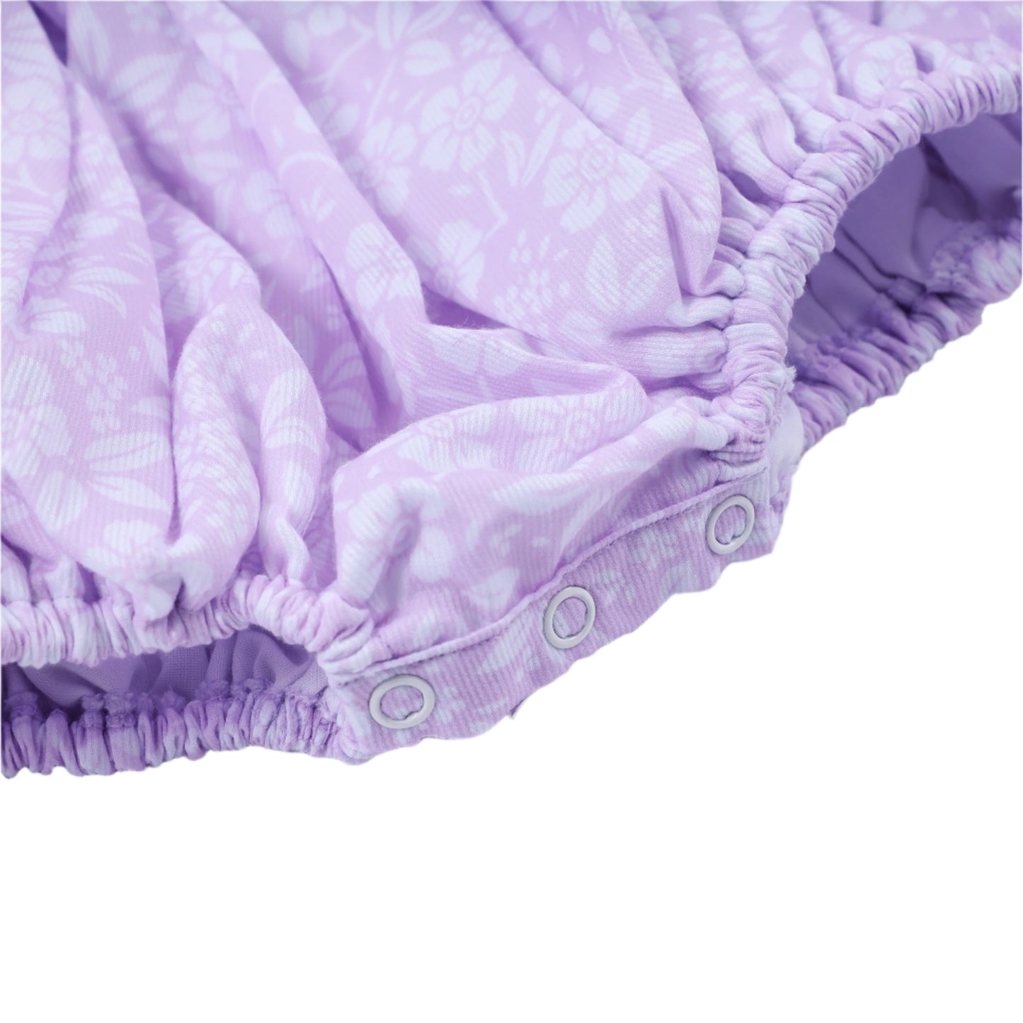 White Floral Tie Smocked Bubble, Lavender