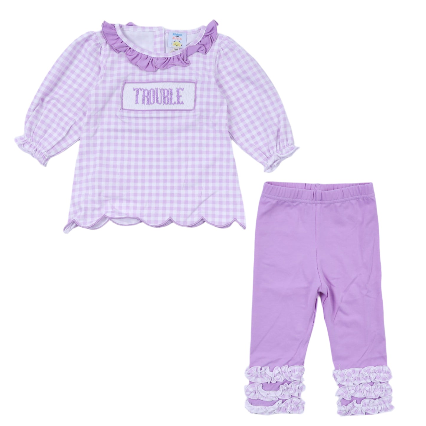 "TROUBLE" Smock Legging Set, Pale Purple