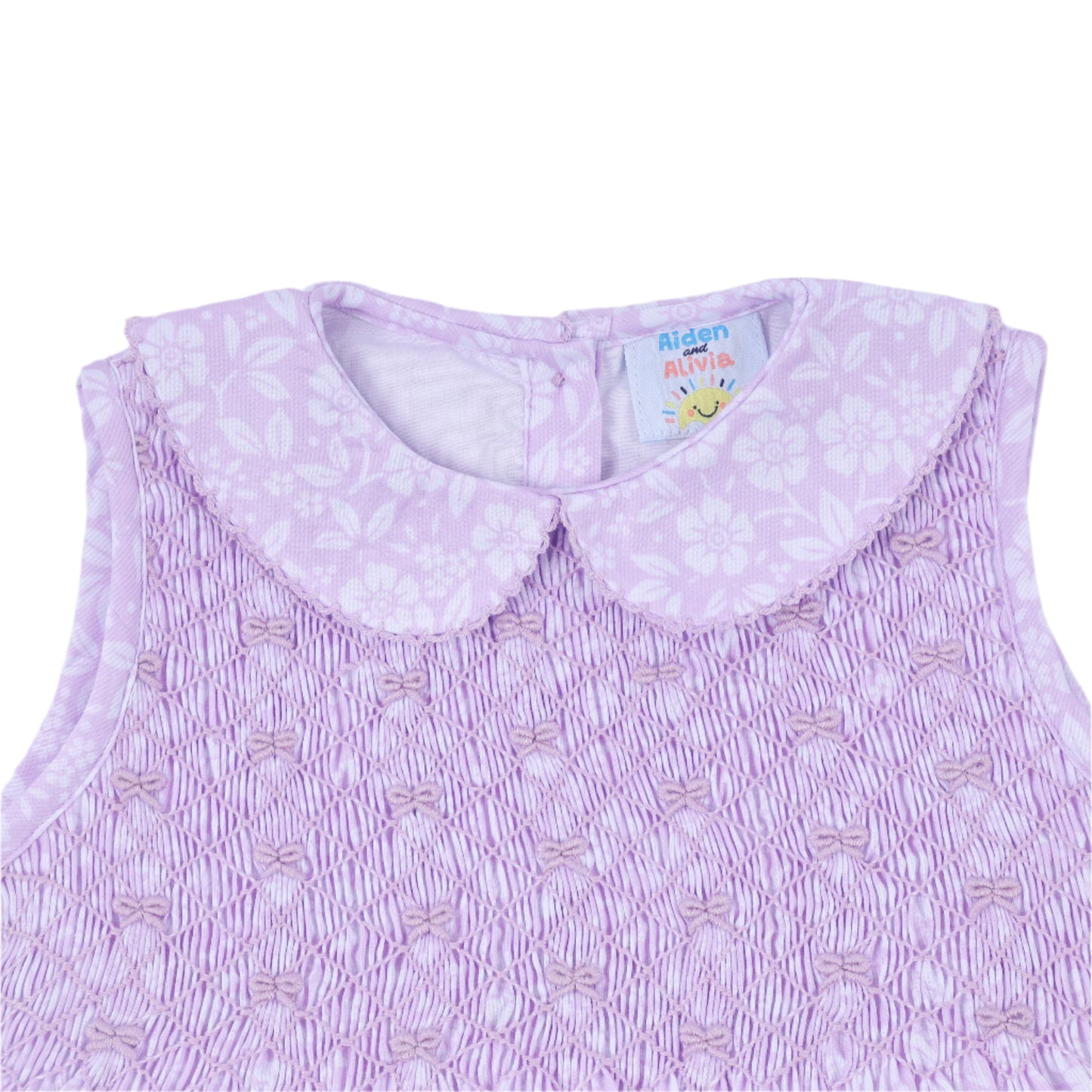 White Floral Tie Smocked Dress, Lavender
