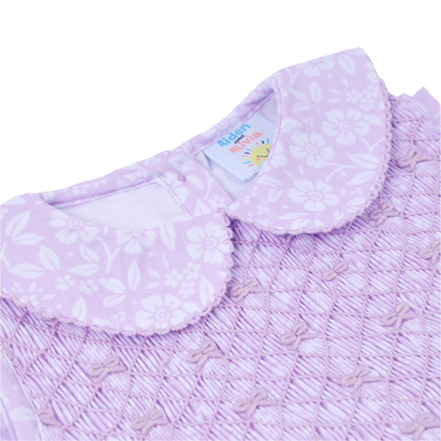 White Floral Tie Smocked Dress, Lavender