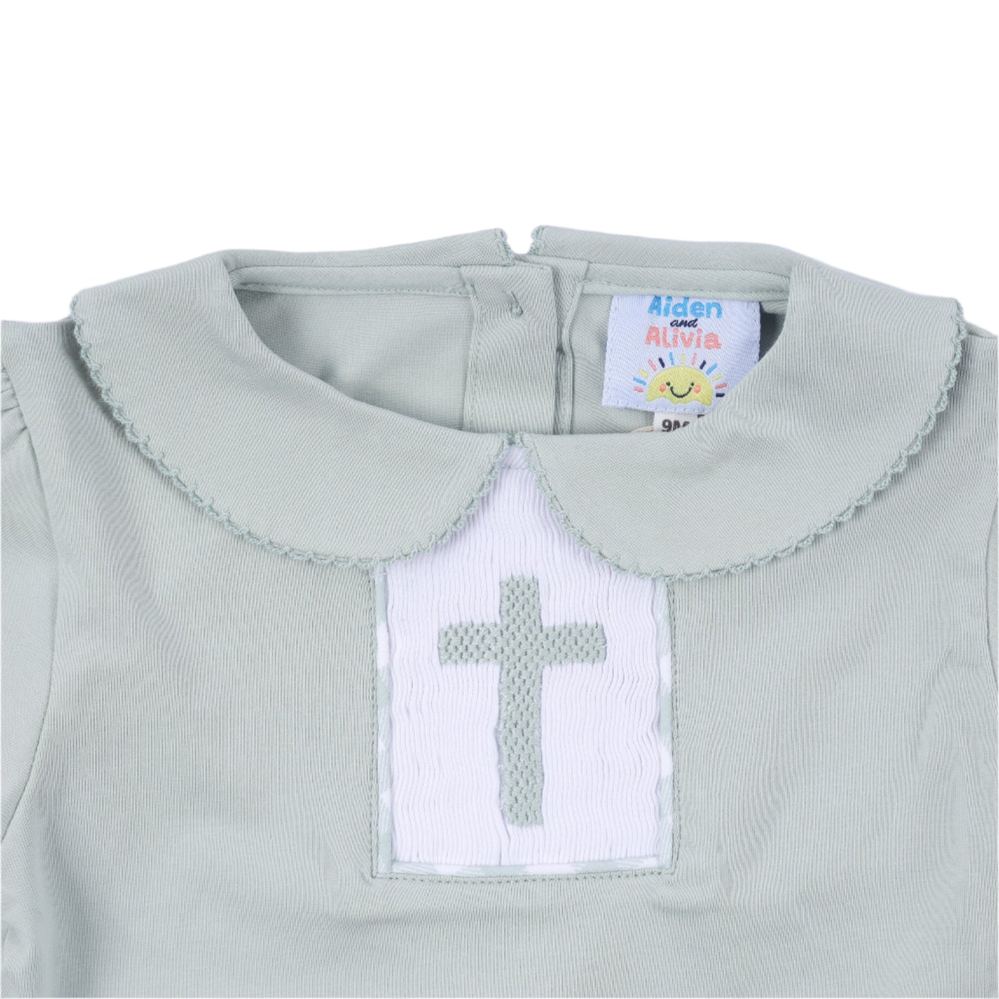 Cross Smocked Diaper Set, Sage