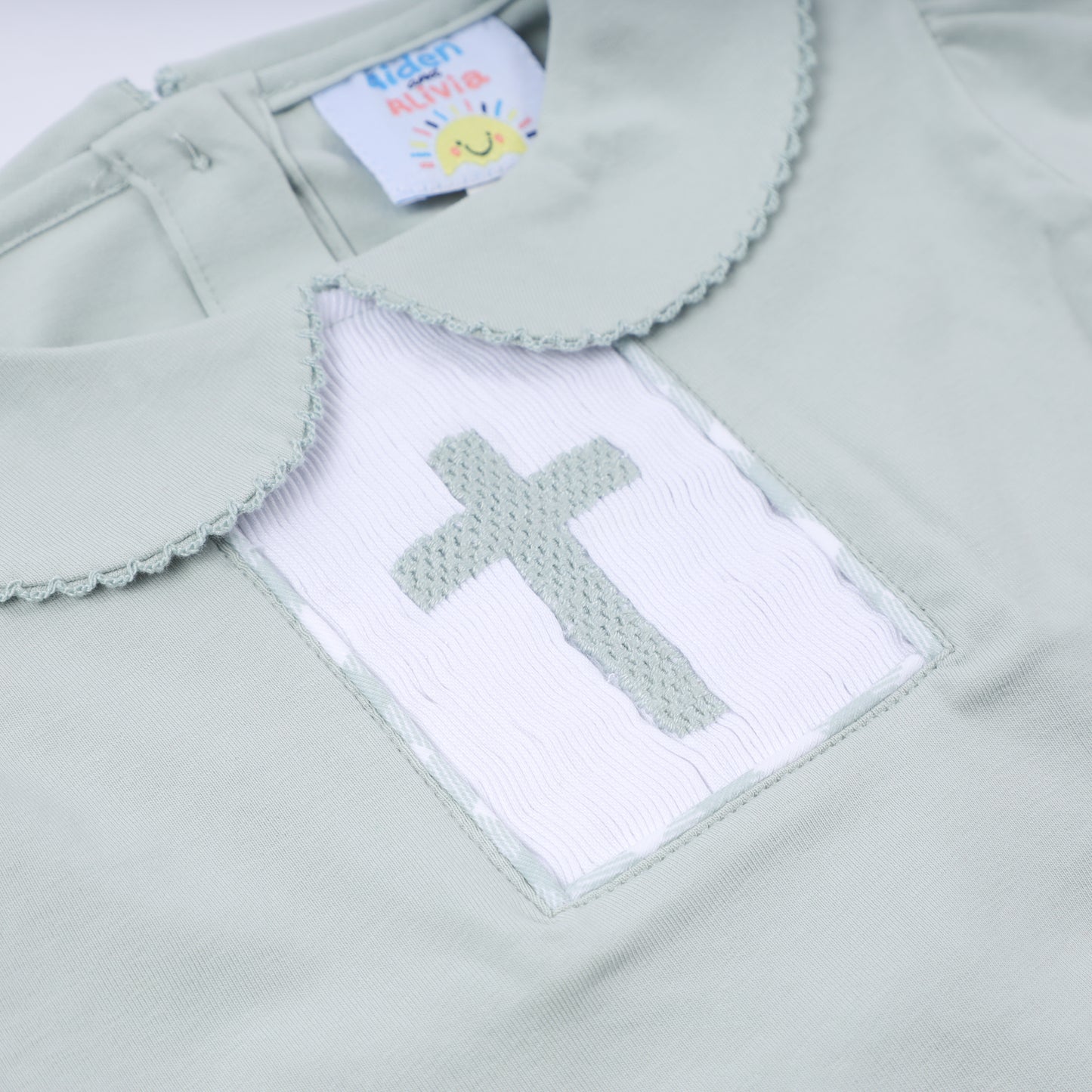 Cross Smocked Diaper Set, Sage