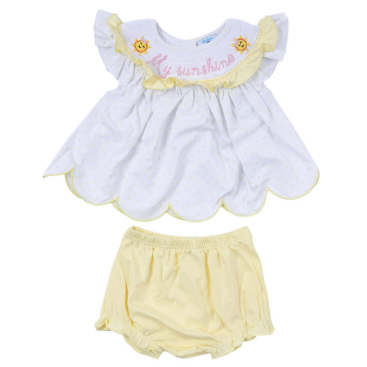 My Sunshine Smock Diaper Set, Pale Yellow