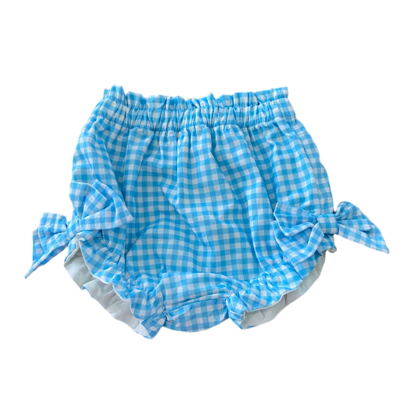Gingham Eyelet Trim Diaper Set, Blue