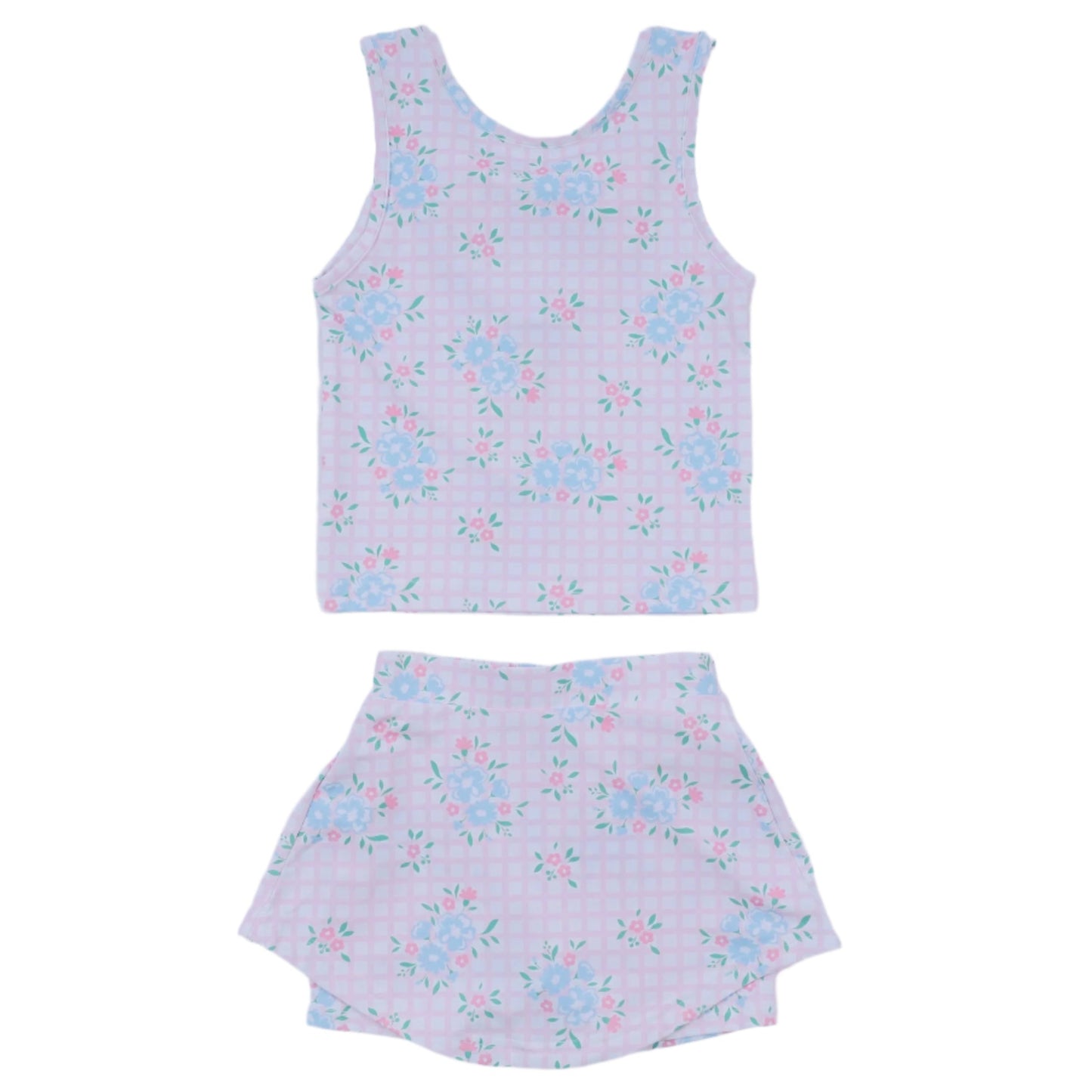 Classic Tennis Gingham Floral Skort Set, Pink