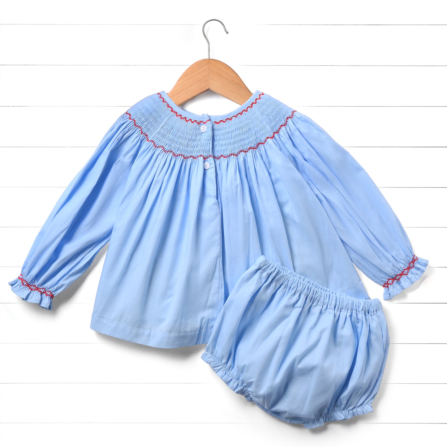 Gingerbread House Smocked Diaper Set, Blue