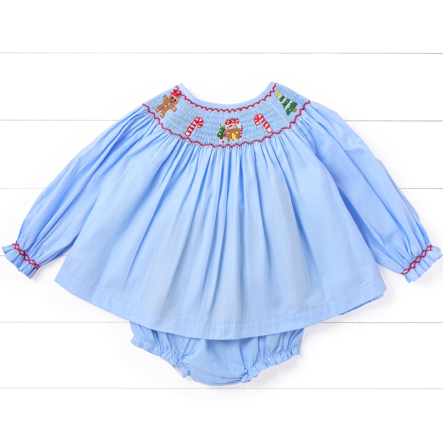 Gingerbread House Smocked Diaper Set, Blue