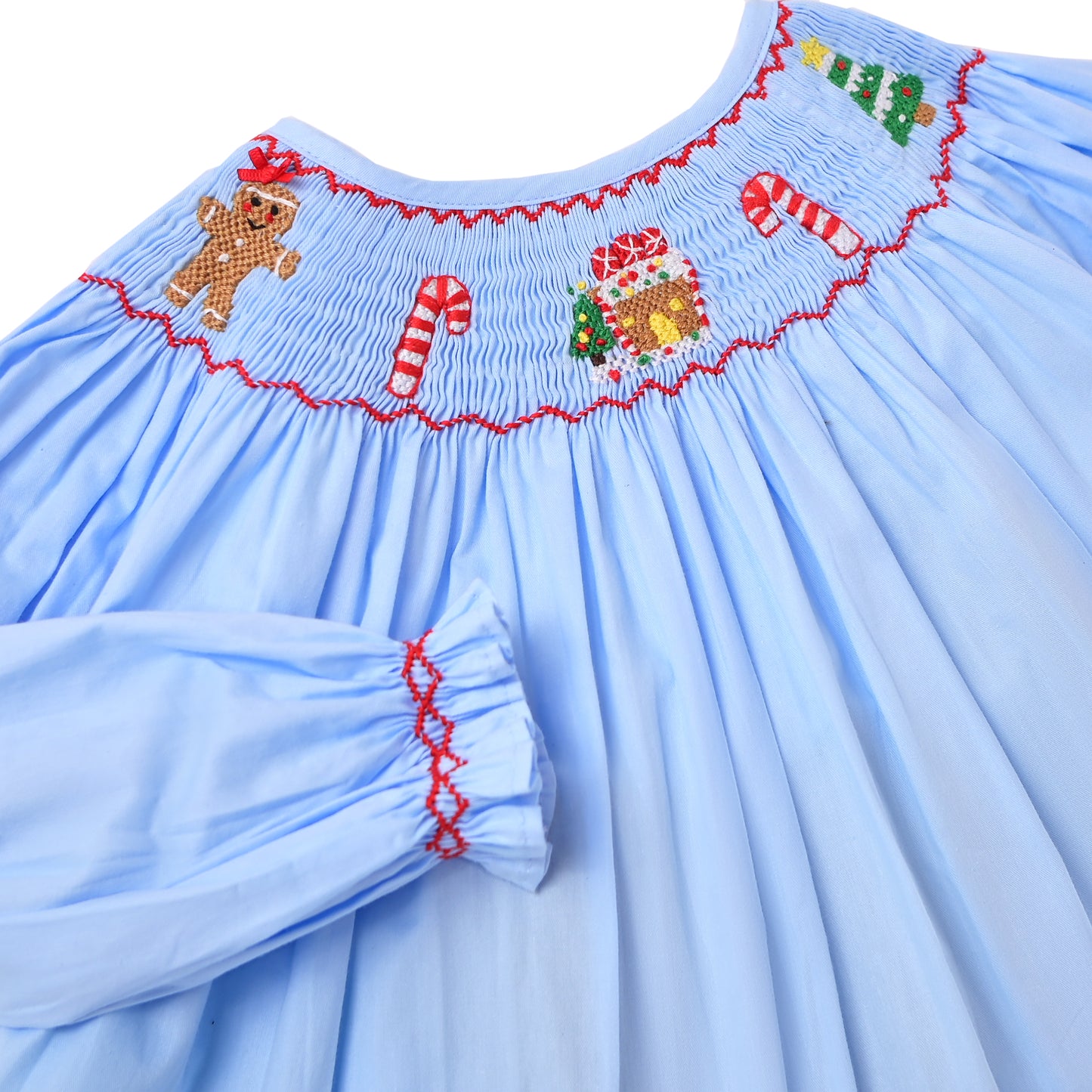 Gingerbread House Smocked Diaper Set, Blue