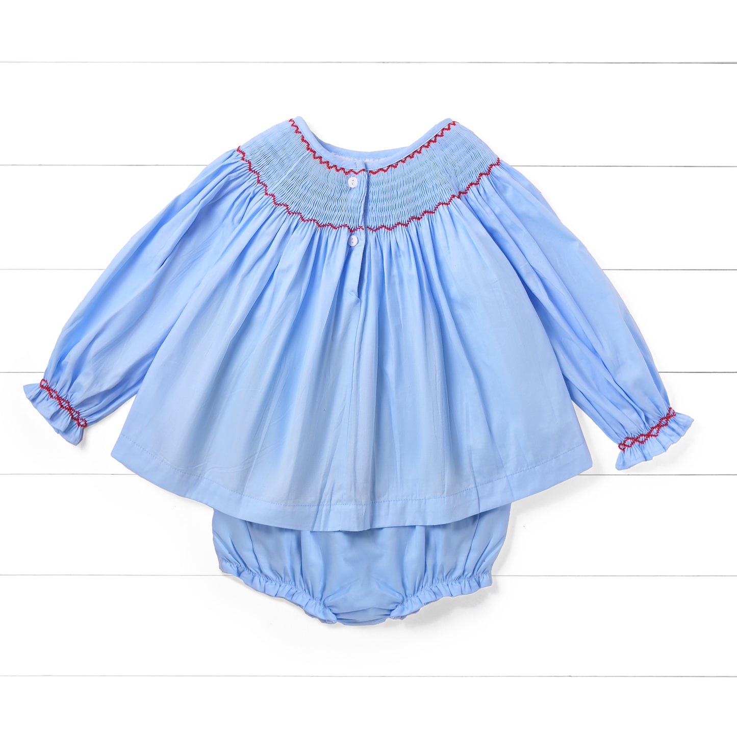 Gingerbread House Smocked Diaper Set, Blue